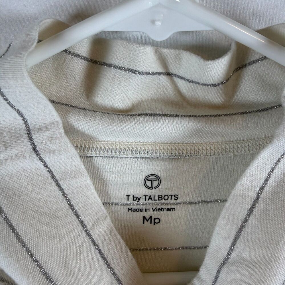 T by Talbots Mockneck Long Sleeve Top Cream Metallic Silver - Picture 5 of 8